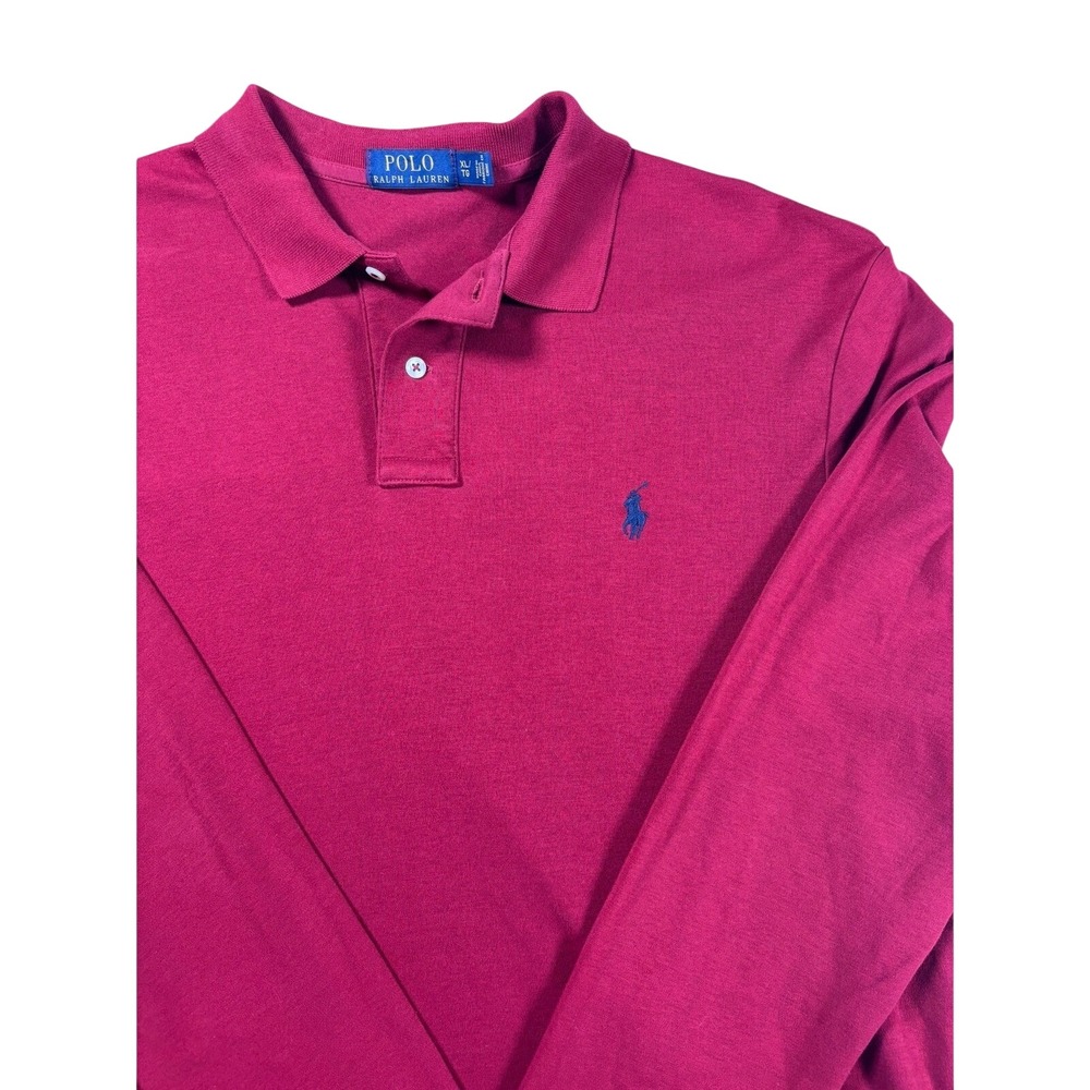Polo Ralph Lauren Mens XL Long Sleeve Polo Shirt Burgundy Red Cotton Jersey Logo